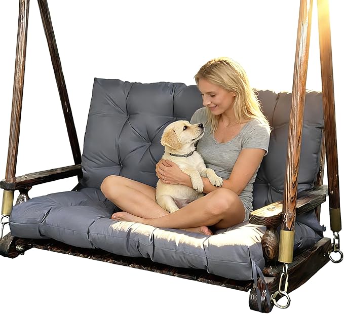 Porch Replacement Swing Cushions for Outdoor: 2-3 Seater Garden Waterproof Patio Bench Cushion with Ties - 4" Thick Swing Chair Cushion for Backyard Furniture Loveseat