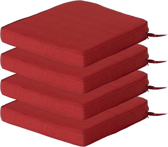COZYVIDA Outdoor Chair Cushions Pad 20"x19.5" Set of 4, Tie Straps for Secure Fit and Hidden YKK Zippers, Water-Resistant, UV-Resistant 1000+ Hrs,Chili