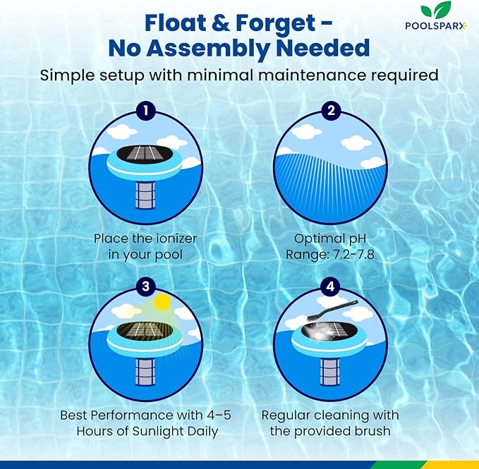 Solar Pool Ionizer – Copper Pool Ionizer for Above Ground & Inground Pools up to 45,000 Gallons – Solar Powered Pool Ionizer System