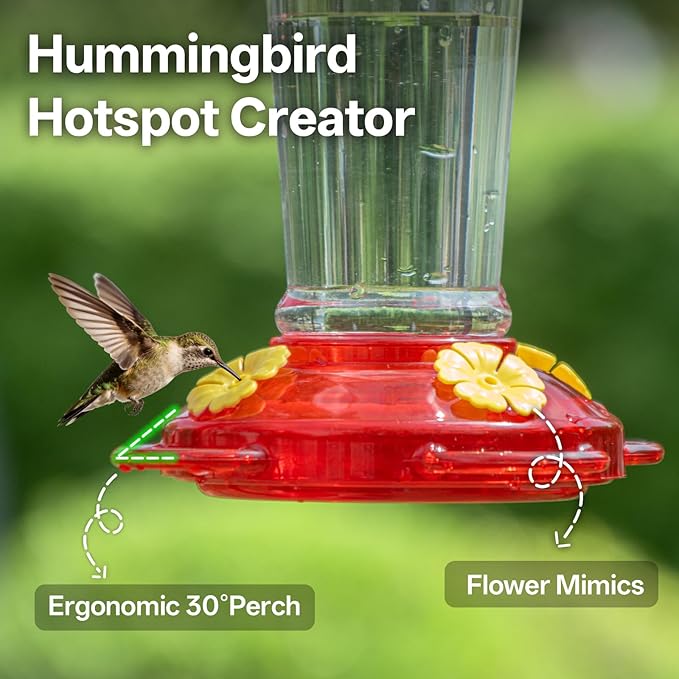 Hummingbird Feeder for Outdoors Hanging, 14 OZ Plastic Hummingbird Feeders, Ant & Bee Proof Leak-Proof Nectar Feeders with 4 Feeding Ports and Perches, Gifts for Mom, Birdlovers
