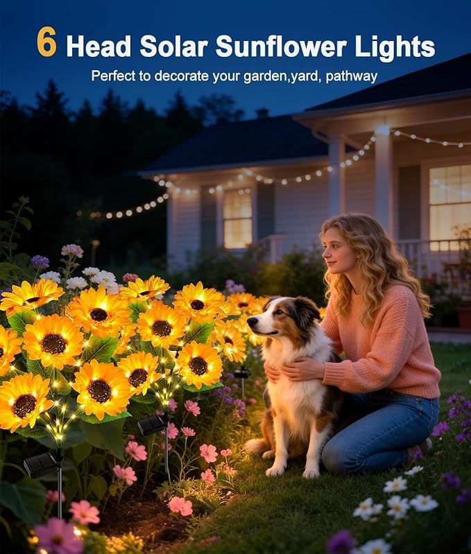 LETMY Solar Lights Outdoor Garden Decor, 4Pack Upgraded Solar Garden Lights with 24 Sunflower Lights, Solar Flowers Outdoor Waterproof IP65 for Garden Flower Bed Yard Decor, Gift for Women Mom Grandma