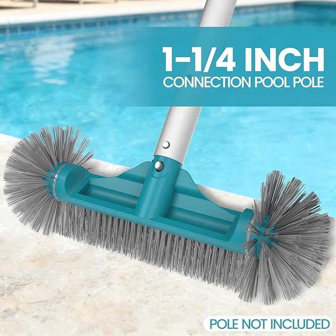 POOLWHALE 12.5” Pool Brush Head with Round Ends, Plastic Pool Brushes for Cleaning Above Ground Pool Walls, Stairs & Corners, Safe for Vinyl Liner(No Pole)