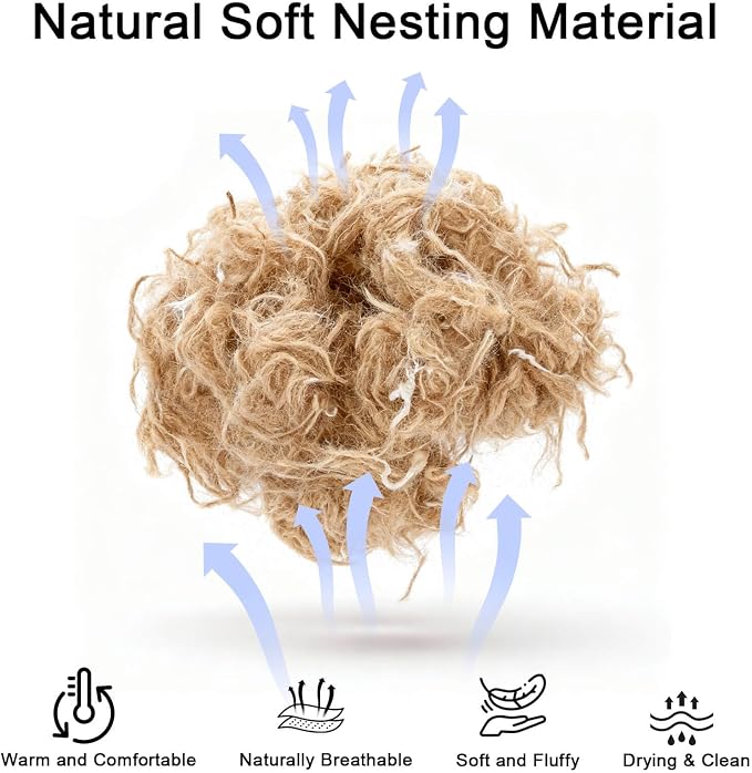 Natural Bird Nesting Materials, 4 Kinds Mixed Fibers (Jute, Hemp, Cotton, Grass), Professional Ratio Safe Nesting Pads for Budgies, Parrots, Finches, Canaries & Other Small Birds (200g/7oz)