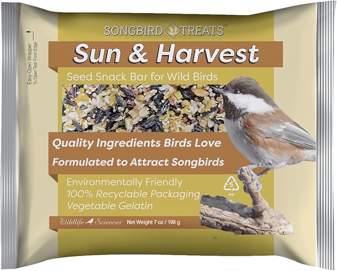 Wildlife Sciences Songbird Treats Seed Bars | 12 Pack of 8 oz Bird Seed Cakes for Wild Birds (Sun & Harv)