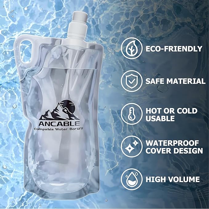 Ancable 33oz Collapsible Water Bottles, 6-Pack Reusable Travel Foldable Water Bottles for Hiking Camping Running Bike, BPA-Free Water Bottle