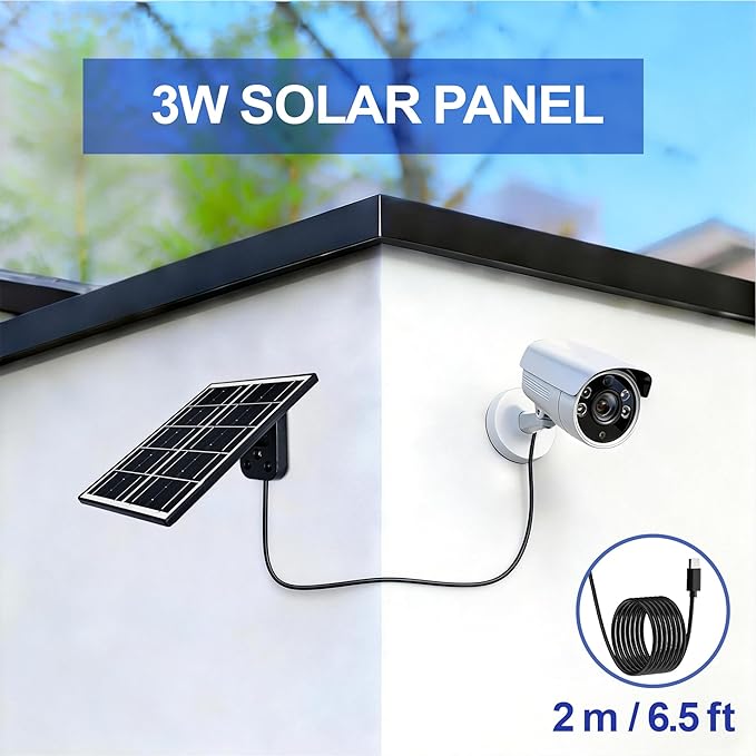 Eco-friendly 3W 5V Monocrystalline Solar Panel, Type-C Interface, IP66 Waterproof, 6.5-foot Cable, High Conversion Rate, Compatible with Various Electronic Devices