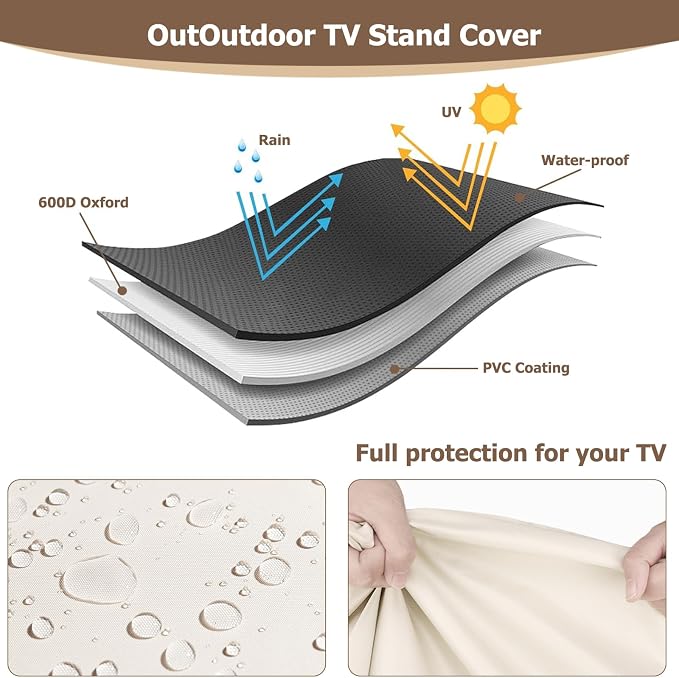 59 Inch Outdoor Waterproof TV Trolley Cover,Heavy Duty 600D Rolling TV Stand Cover with Zipper Easy to Ioad and Unload for 60-65 Inch TV,59"Lx15"Wx55"H,Beige