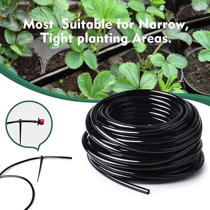 Bonviee 50ft 1/4" Drip Irrigation Tubing – Flexible, Durable Hose, Compatible with 1/4 inch Barbed Tee, Micro-Emitters & Misters, Easy Install for Home Garden Repair