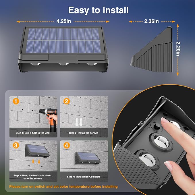 Onforu Solar Fence Lights,12 Pack Solar Lights Outdoor,3 Modes(Warm/Neutral/Cool White) for Outside,Dusk to Dawn Outdoor Light,IP65 Waterproof Deck Lighting for Patio,Step,Backyard,Railing,Wall