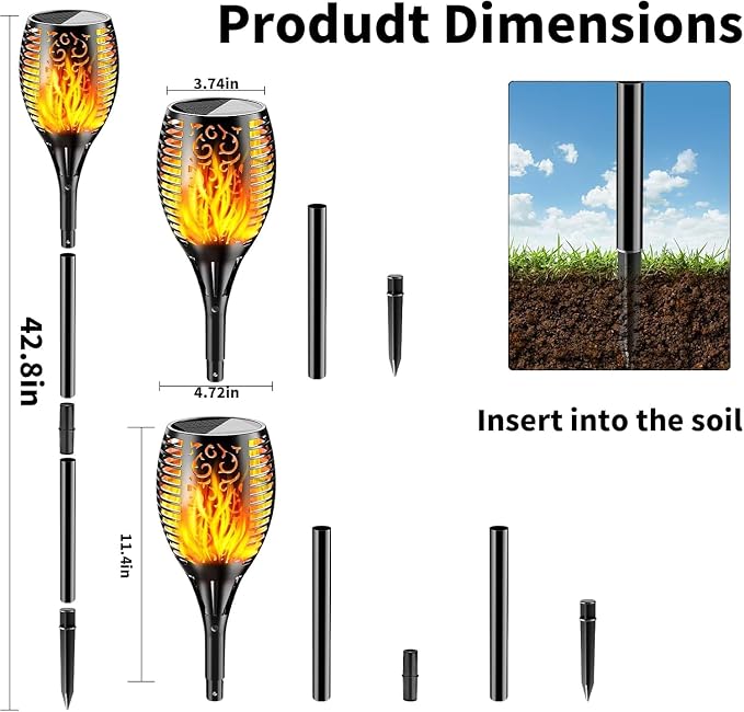 YoungPower Large Solar Torch Lights Flickering Flame, Fire Effect Garden Light Outdoor Waterproof Pathway Landscape Decoration for Patio Balcony Pool, 4 Pack