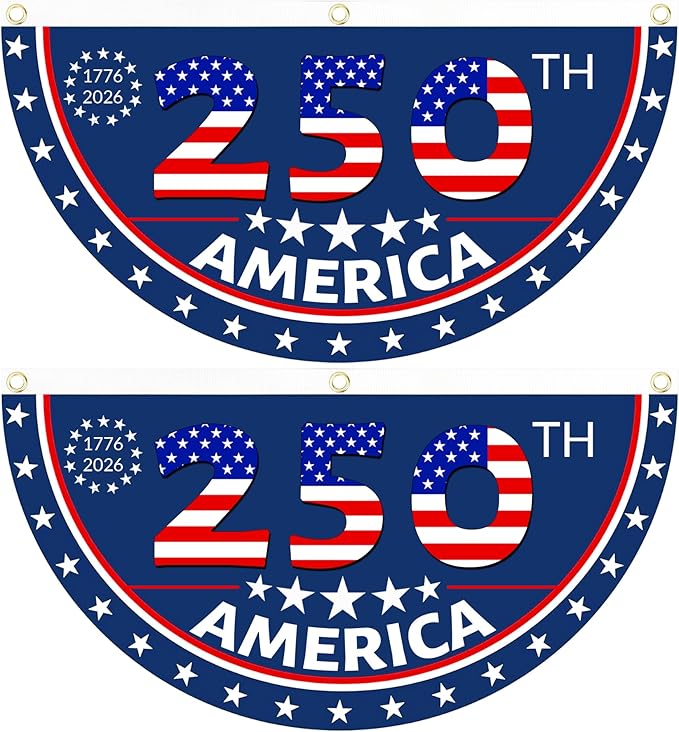 2PCS USA Anniversary 250th Flag, 1.5X3 FT Anniversary Fan Flags, Yard Signs Hanging Decor for Outdoor, Front Door, Porch, Welcome Backdrop with Brass Grommets (Style 5)