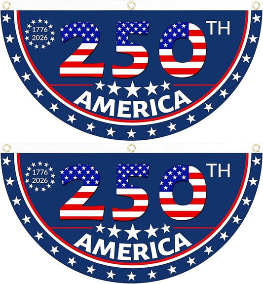 2PCS USA Anniversary 250th Flag, 1.5X3 FT Anniversary Fan Flags, Yard Signs Hanging Decor for Outdoor, Front Door, Porch, Welcome Backdrop with Brass Grommets (Style 5)