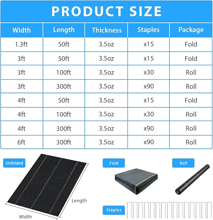 1.3ft x50ft Black Weed Barrier 3.5oz Landscape Premium Fabric-Heavy Duty Woven Ground Cloth with Superior Permeability Weed Control Convenient Design