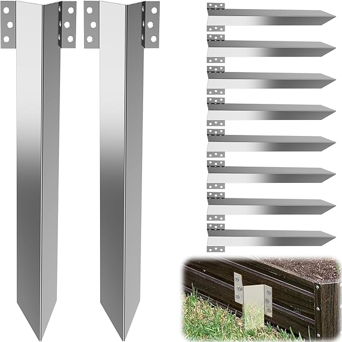 ForoGore 10 Pack Fixing Peg Timber, Heavy Duty Sleeper Stakes Metal Landscape Edging Stakes for Driveway Garden Edging Timber Planter Raised Grow Bed Corner Timber Stakes