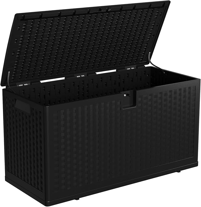 Outdoor Resin Deck Box, 73 Gallon Waterproof Storage Box Lockable, Outside Storage Box Container for Patio Furniture Cushions, Garden Pool Tools and Accessories, Black