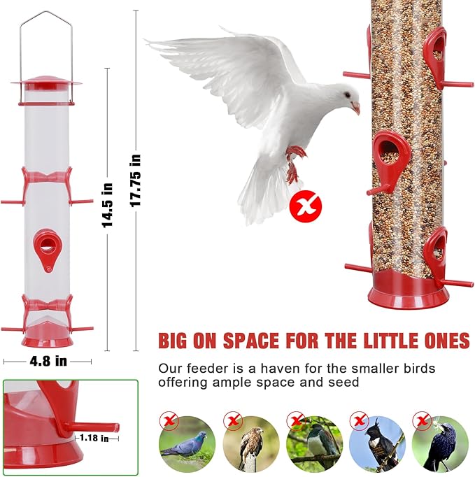 ERYTLLY 2 Pack Bird Feeders for Outdoors Hanging with 6 Feeding Ports Extra Thick Solid Tube Transparent Weatherproof Water Resistant Great for Attracting Birds Garden