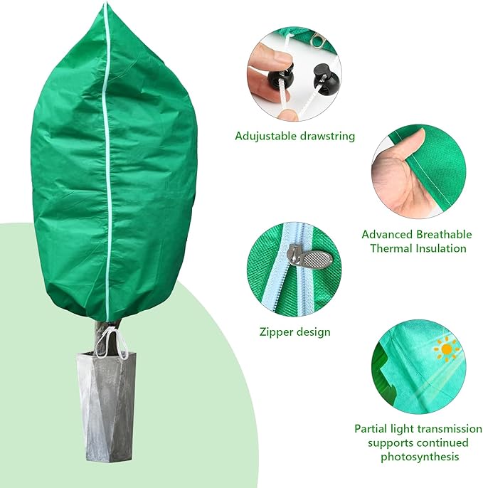 Plant Covers Freeze Protection – 4 Pack 72"x48" Extra Large Frost Blankets for Outdoor Plants, 2.8oz/yd² Heavy-Duty Tree Covers with Zipper & Drawstring – Reusable Winter Plant Freeze