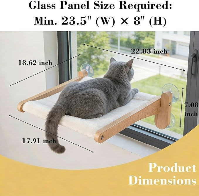 Cat Window Perch with Bird Feeder – Foldable Hammock, Strong Suction Cups for Indoor Cats(Nature)