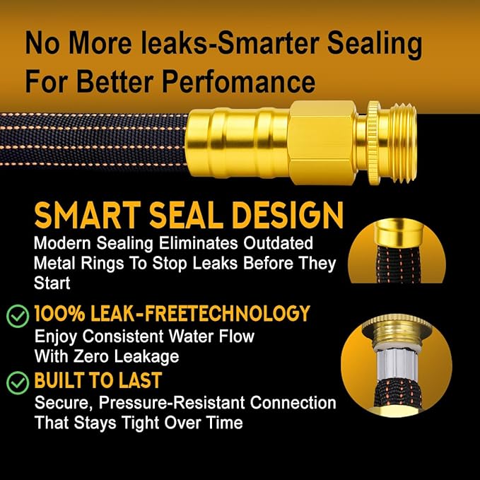 10FT Lightweight Garden Hose,Flexible Water Hose with Solid Brass Head,Kink-Free,Collapsible Hose,High Pressure Flat Water Hose for RV,Boat,Car Wash,Garden,Yard,Camper,Outdoor (Orange-Black, 10 Feet)