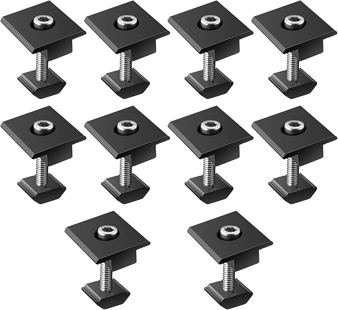 Anbte 10pcs Solar Panels Centre Clamps, Aluminium T-Shaped Mid Clamps 40mm Solar Panel Mounting Brackets Solar Mounting Rail Connector for Metal Roof, Tin Roof, Flat Roof, Sheet Roof, Black