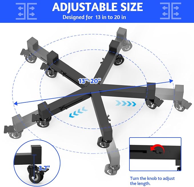 Plant Caddy With Wheels, Adjustable 13in to 20inch Metal Plant Stand | Metal Heavy Duty Rolling Plant Dolly With 5 Wheels (3 Lockable) For Indoor Outdoor Large Pots Planter, Holds Up to 600 Lbs