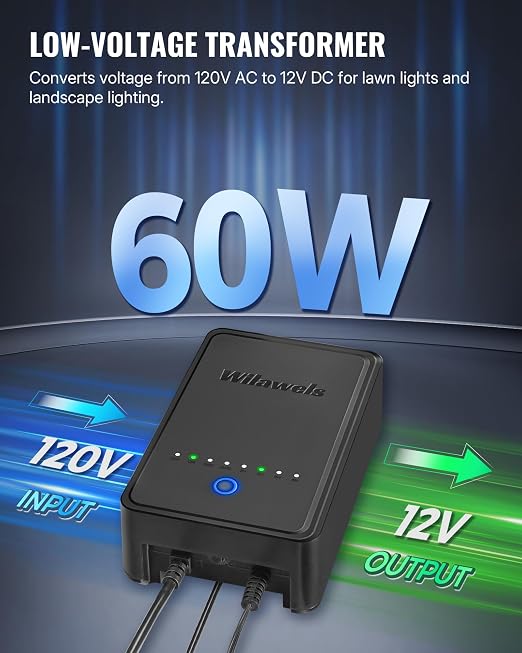 60W Low Voltage Landscape Transformer, Weatherproof Outdoor Low Voltage Transformer, 120V AC to 12V DC, Landscape Lighting Transformer with Timer and Photocell Sensor, ETL Listed A01LT06
