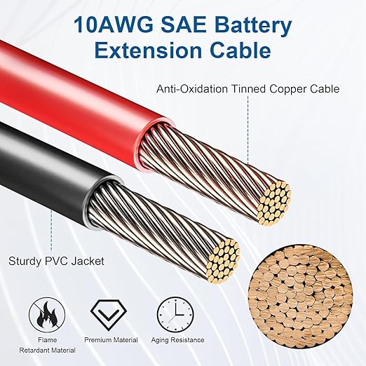 Linkstyle 2 Pcs 1FT 10AWG SAE Power Socket Sidewall Port to O-Ring Connector, Waterproof SAE Extension Cable with 10A 15A 20A 25A Fuses, for Solar Generator Battery Charger RV Motorcycle