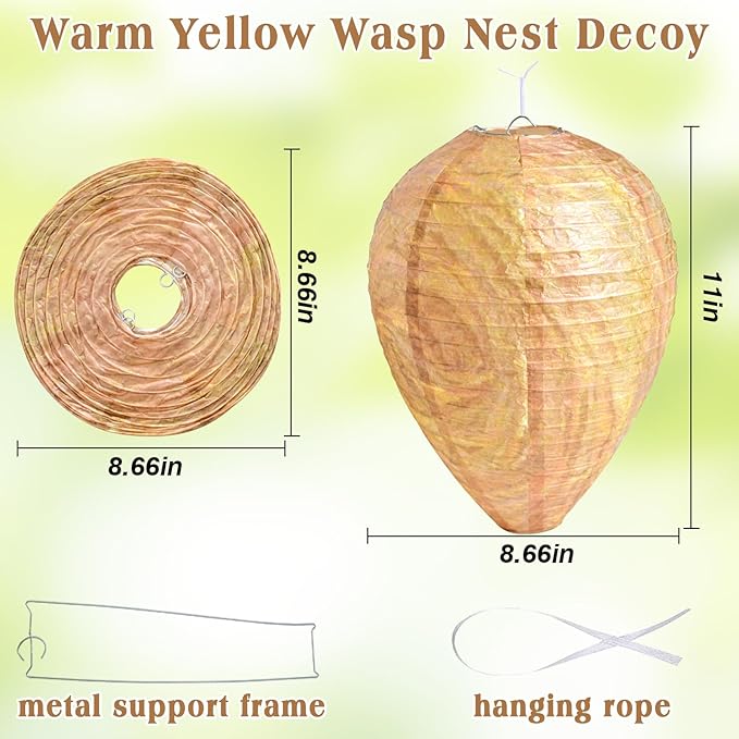 ZeeDix 4 Pack Hanging Paper Fake Wasp Nest Decoy for Outdoor, Home and Garden(8.66"×11",Warm Color)