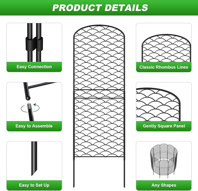 Decorative Garden Fence 10 Pack, 38in(H) x 10ft(L) Animal Barrier Fence, Rustproof Metal Fencing for Yard, Dog Rabbits Wire Section Garden Edging Border for Yard Patio Garden, Arched