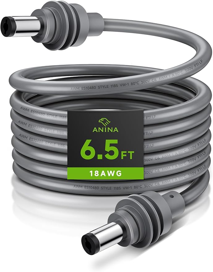 Anina DC Power Cord for Starlink Mini (2M/6.5FT) 18AWG Replacement DC Male to Male Charging Cable, Starlink Mini Accessories, Waterproof Barrel Jack Plug for Outdoor Camping