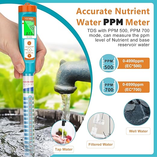 Truncheon EC PPM Nutrient Meter for Hydroponic, Conductivity Tester Stick for Hydroponics Growing PPM Measuring Tool (EC, PPM 500, PPM 700, CF, Temp) for Nutrient Reservoir, Aquaponics, DWC