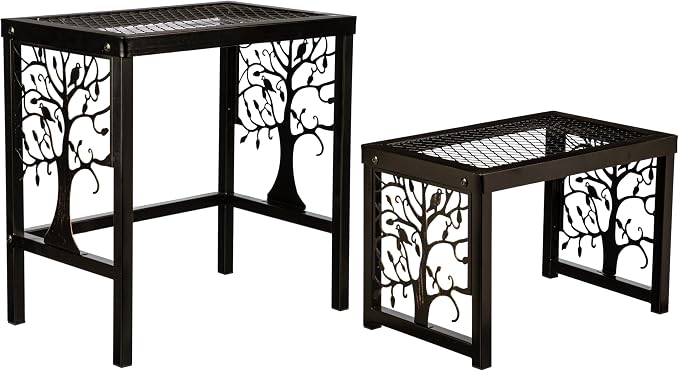 Evergreen Garden Nesting Plant Stands Indoor/Outdoor, Metal Plant Stand for Patio, Porch, Garden, Corner Plant Stands for Indoor Plants (Tree of Life, Set of 2)
