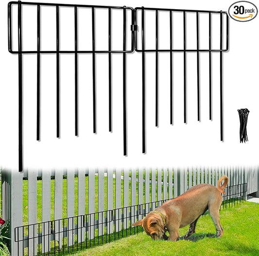 Thrivinest 30 Pack Animal Barrier Fence, No Dig Fence Decorative Fences, Rustproof Metal Small Garden Fence Border for Dogs Rabbits (Black, 30 Pack,30Ft)