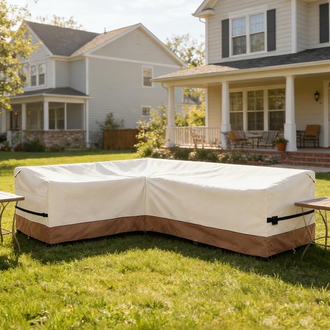 okcool Outdoor Sectional Cover,L-Shaped Patio Furniture Covers for 6-Seater Outdoor Sectional Furniture Couch 85"(110''L) x 32''D x 31''H, Beige & Brown