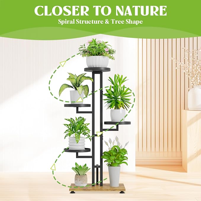 iDavosic.ly Plant Stand for Indoor Outdoor 2 Pack, 3 Tier Wrought Iron Vertical Flower Holder Shelf and 5 Layer Metal Pot Display Rack for Patio Porch Garden Living Room, Black