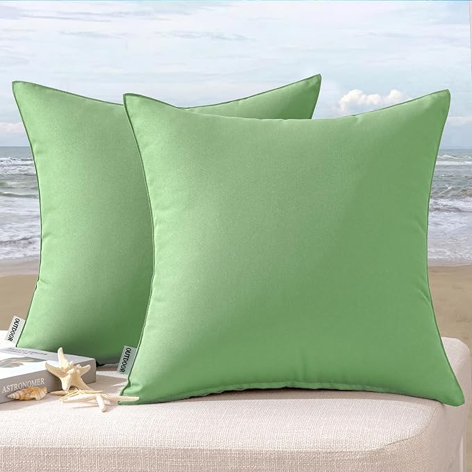 MIULEE Pack of 2 Decorative Outdoor Waterproof Pillow Covers Square Garden Cushion Sham Throw Pillowcase Summer Shell for Patio Tent Couch 16x16 Inch Sage