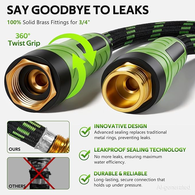 NON-EXPANDABLE Garden Hose 25 FT, Heavy Duty Steel Metal Flexible Water Hose with 10-Function Spray Nozzle, Durable Fabric Skin, No Kinks & Leak-Proof with Upgraded Handle