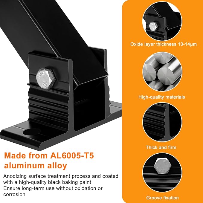 Solar Panel Mount, Aluminum Alloy Adjustable Solar Panel Tilt Mount Brackets, Black Baking Paint Anti-Corrosion Solar Panel Stand Suitable for 50W 70W 100W 150W 200W 300W 400W