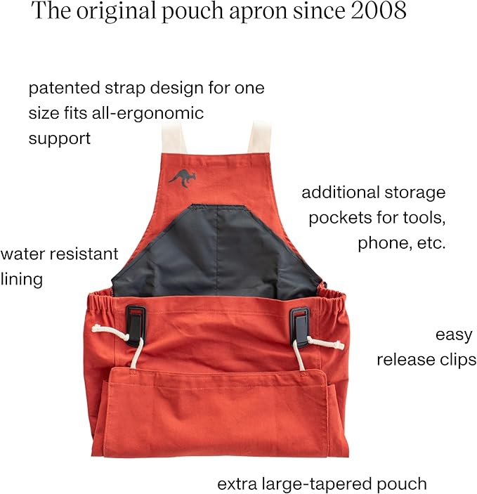 Roo Gardening Apron with Pockets for Women & Men - Canvas Garden Apron with Harvesting Pouch, Water-Resistant, Washable