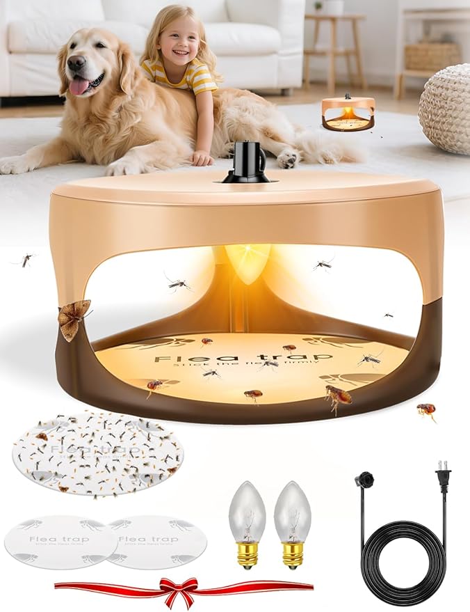 Flea Traps for Inside Your Home,New Bed Bug Trap with Light Refills and Sticky Pads,Electronic Fly Gnat Traps Indoor,Sticky Flea Bombs for Home Indoor (Beige, 1 Pack)