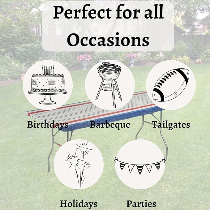 Kwik-Covers 6' Rectangle Plastic Table Covers 30" x 72", Bundle of 5 (Patriotic)