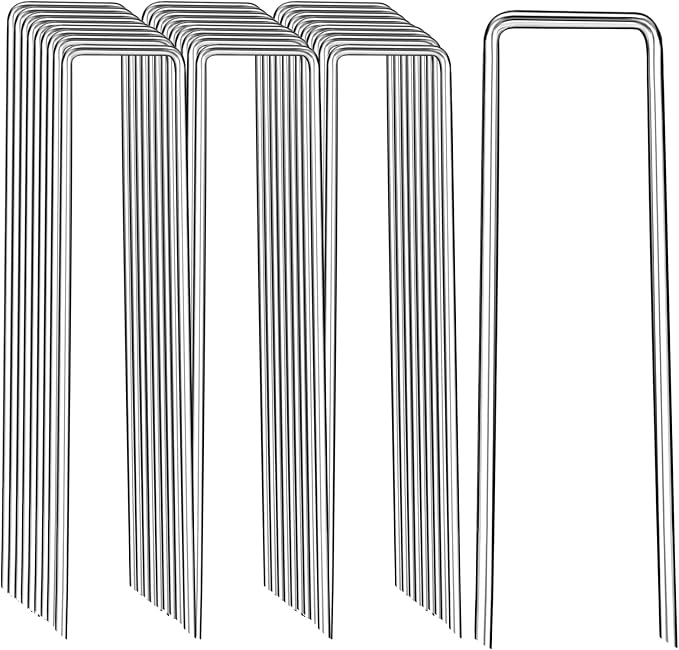 Landscape Staples 12 Inch, 12/25/50/100/200 Pack U-Shaped Galvanized Garden Stakes, 8 Gauge Heavy Duty Ground Stakes for Outdoor Decorations, Fixed Irigation Tubing, Fence,Weed Barrier Fabric