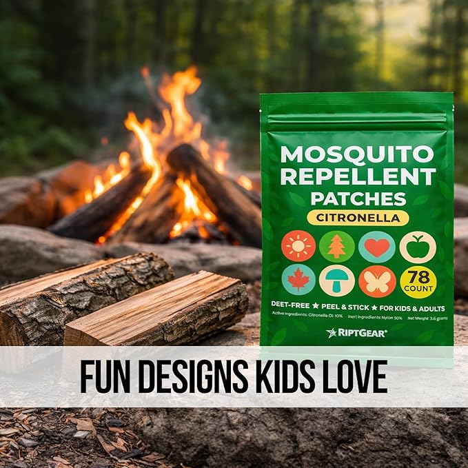RiptGear Mosquito Patches - 78 Pack of Bug Stickers for Kids and Adults, Natural Citronella Patch Sticks to Any Surface - DEET Free Mosquito Stickers