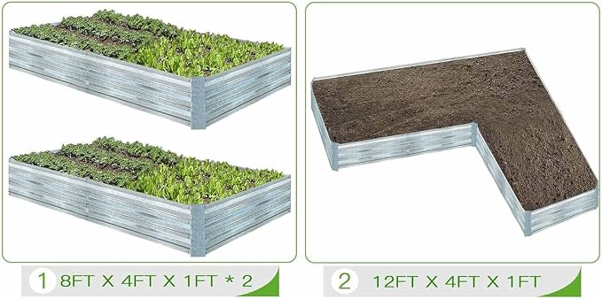 Galvanized Raised Garden Beds 2-Pack (8x4x1ft Each) – Flat Panel Design with 4 Support Bars, Heavy-Duty Metal Planter Box for Vegetables, Herbs, Flowers, Budget-Friendly Steel Garden Kit