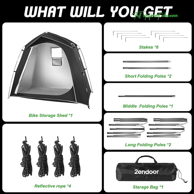 Bike Storage Tent Outdoor, Waterproof Bicycle Shed for 3-4 Bikes, PU4000 210D Oxford, Fiberglass Frame, Rain-Blocking Awning Design, Outdoor Storage for Bikes, Lawn Mower, Garden Tools Black