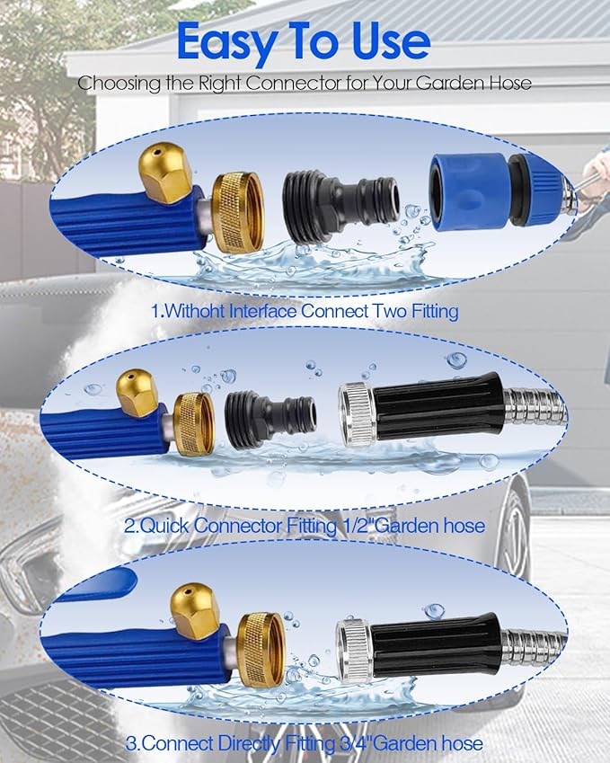 Jet Nozzle for Garden Hose 2-in-1 Jet Nozzle High Pressure Hose Nozzle with 2 Different Nozzles and Hose Quick Connectors for Car Pet Garden Cleaning
