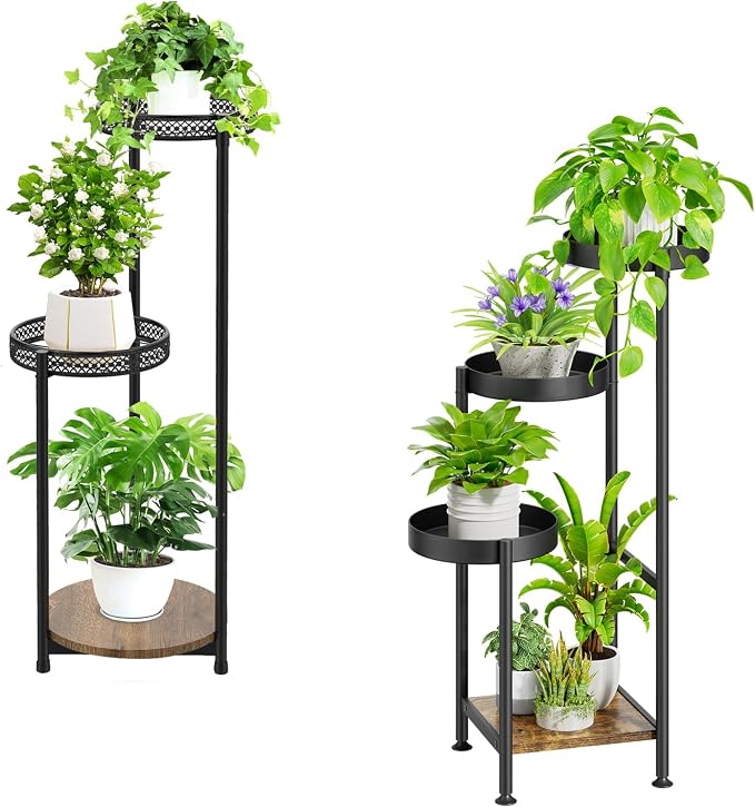 Oppro Plant Stand Set of 2, Tiered Metal Wood Corner Planter Stands Flower Shelf for Indoor Outdoor Plants