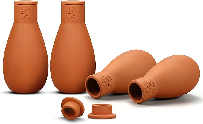 Soilagua 16 oz Olla Plant Watering Globes, Terracotta Watering Pots System, Self Watering Planter Insert for Outdoor & Indoor Plants, Vacation Plant Watering Devices Spikes Waterer, 4 Pack