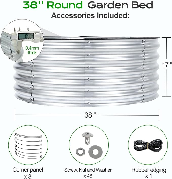 Aoodor 17" Tall 38" Metal Raised Garden Bed, Outdoor Planter Box and Raised Garden Kit for Vegetables, Flowers, Tomatoes Carrots and Herbs, Silver