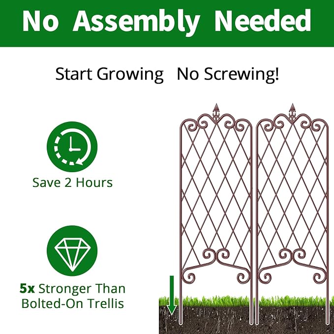AMAGABELI GARDEN & HOME 2 Pack Garden Trellis for Climbing Plants Outdoor 60” x 18” Garden Fencing Decorative Plant Trellis Vegetables and Rose Trellis for Ivy Cucumbers Brown